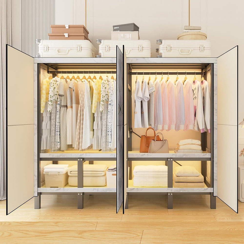 59.1in Gray Heavy Duty Covered Clothes Rack with Magnetic Door 1500lbs