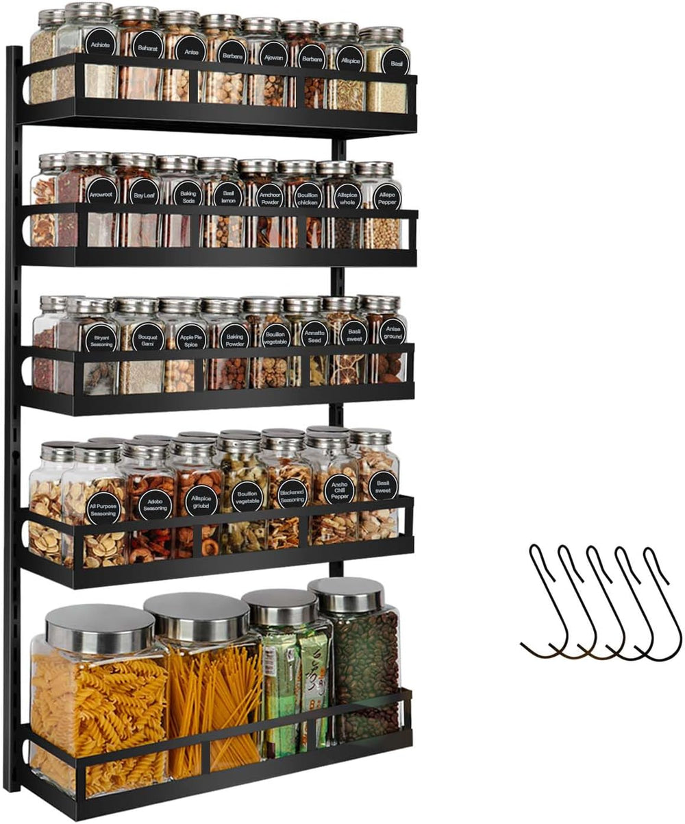 X-cosrack Wall Mount Spice Rack Organizer 5 Tier Height-Adjustable Hanging Sp...