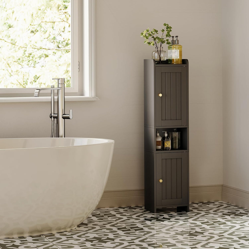Bathroom Cabinet with 2 Doors, 7.3 x 9.8 x 40.4 Inches, Small Freestanding St...