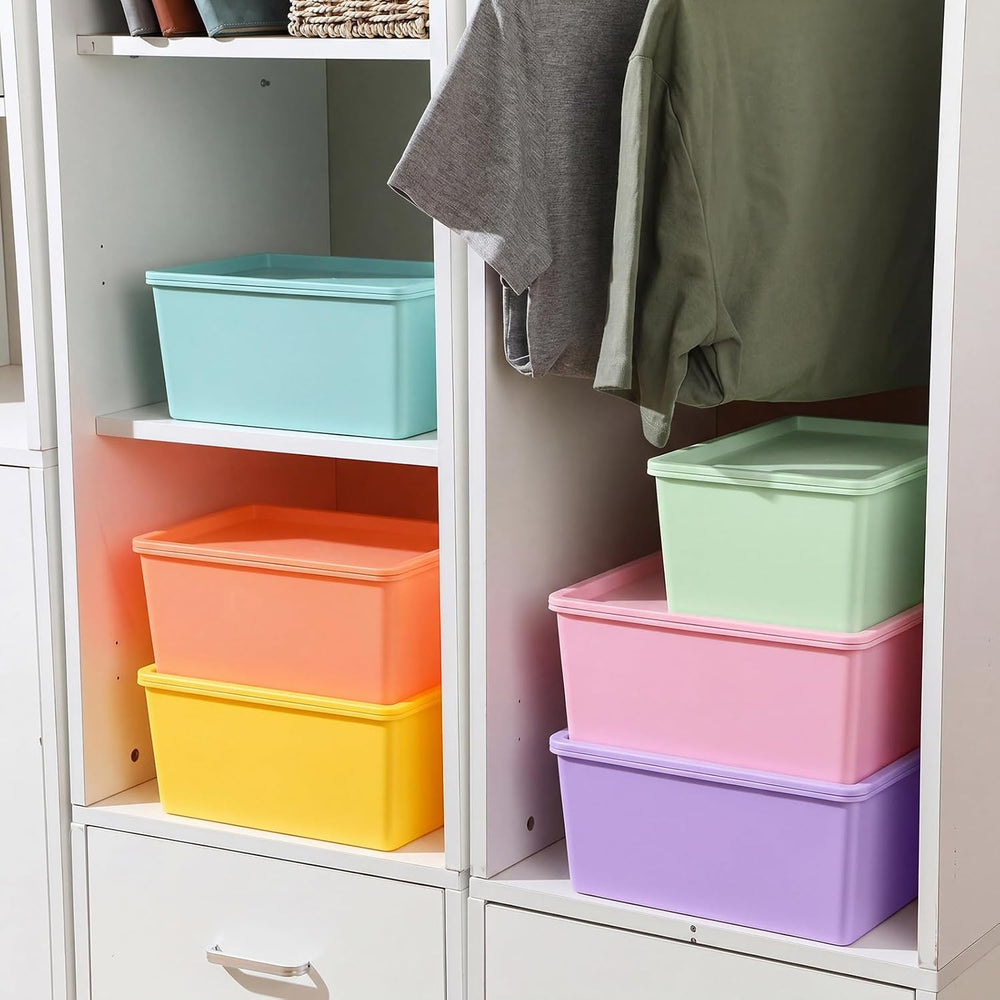 Menkxi 6 Pcs Plastic Storage Bins with Lids, Large and Small, Macaron Color
