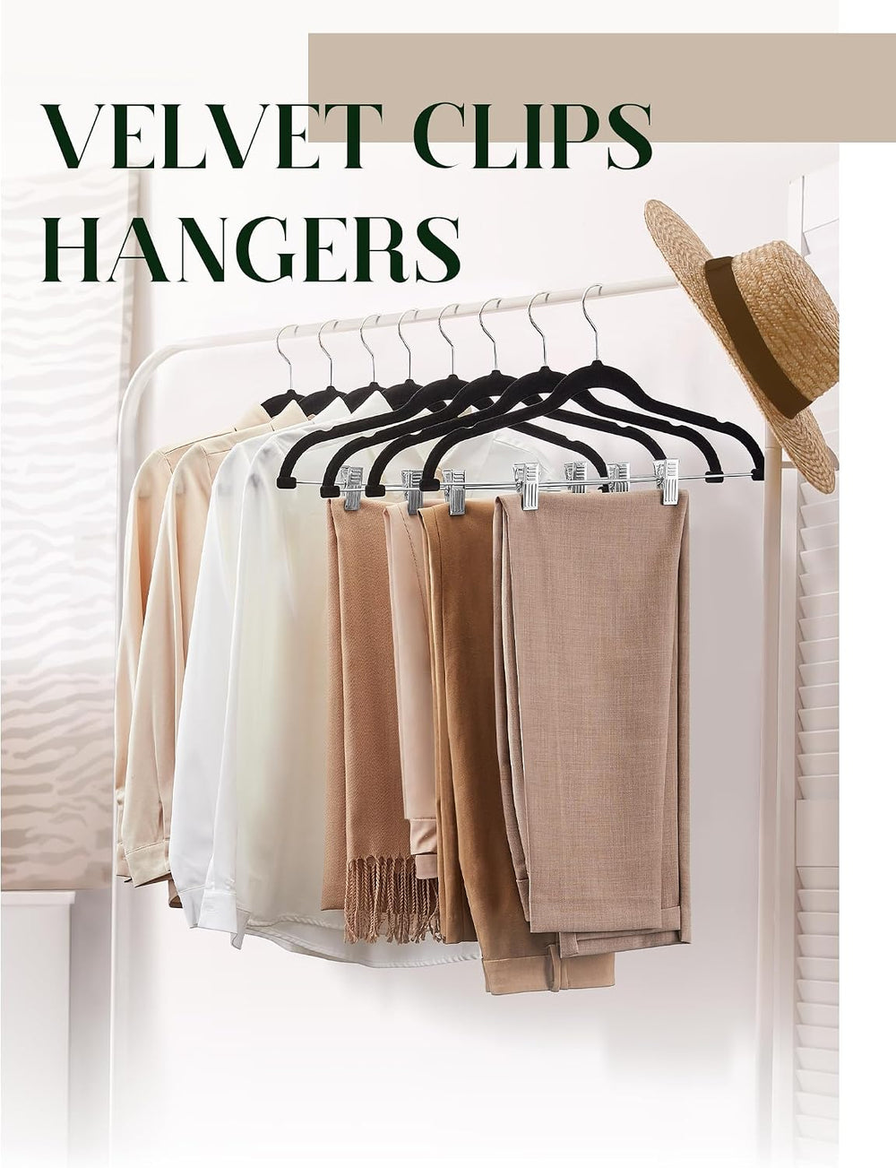 Cozymood Velvet Pants Hangers 36 Packs, Skirt Hangers with Clips - Black