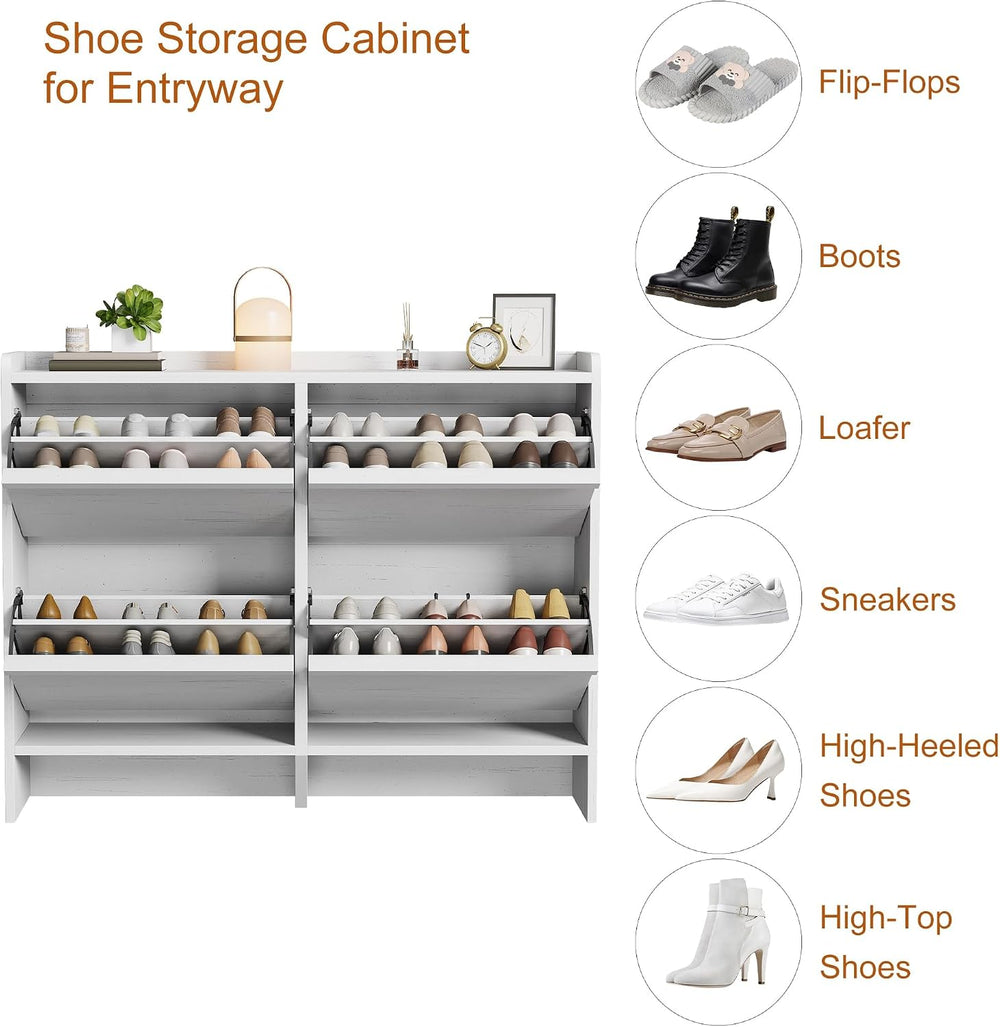 GarveeHome Shoe Cabinet with 4 Flip Drawers, Wooden Shoe Organizer Cabinet wi...