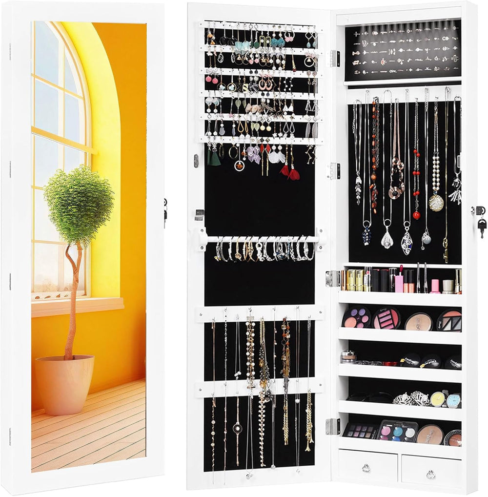 Giantex 15 LEDs Jewelry Armoire, Wall Mounted or Door Hanging, Lockable Jewel...