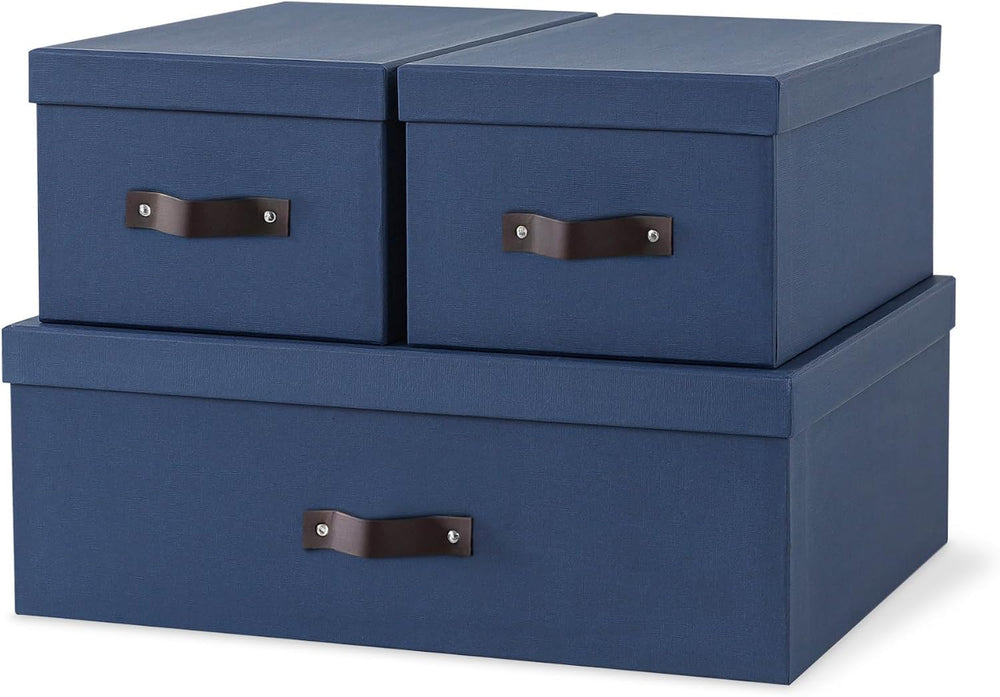 Soul & Lane - Decorative Storage Boxes with Handles, Set of 3, Navy