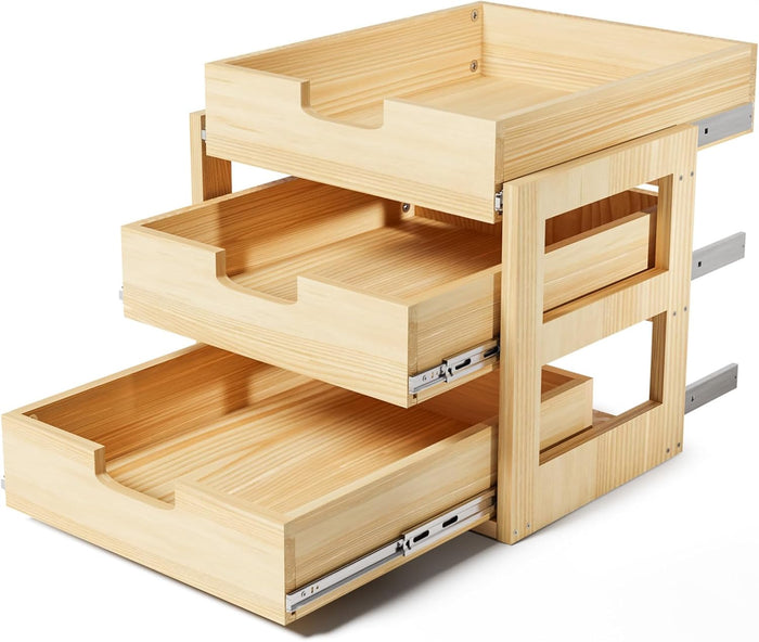 Pull Out Cabinet Organizer, 17''W×21''D Sliding Drawers for Cabinets, 3 Tier Soft Close Slide Out Wooden Pull out Drawers, Base Cabinet Organization for Kitchen, Pantry, Bathroom