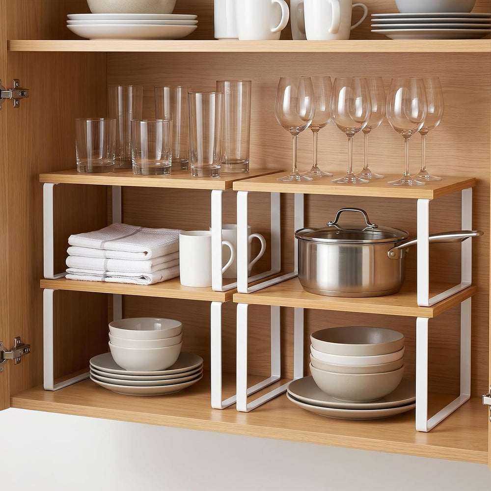 4 Pcs Kitchen Organizer Accessories Set – Stackable Metal Counter Shelves wit...