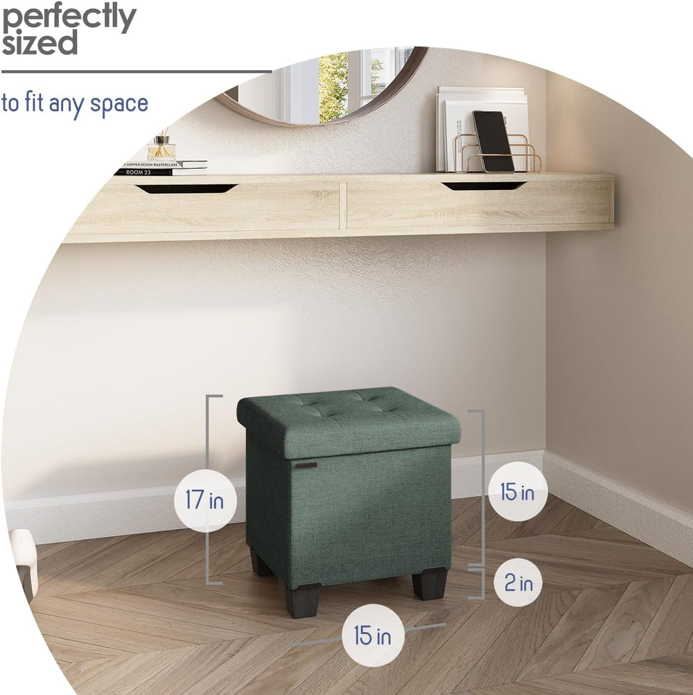 Storage Ottoman Cube with Small Bin, 15-in Square Ottoman with Storage for Li...