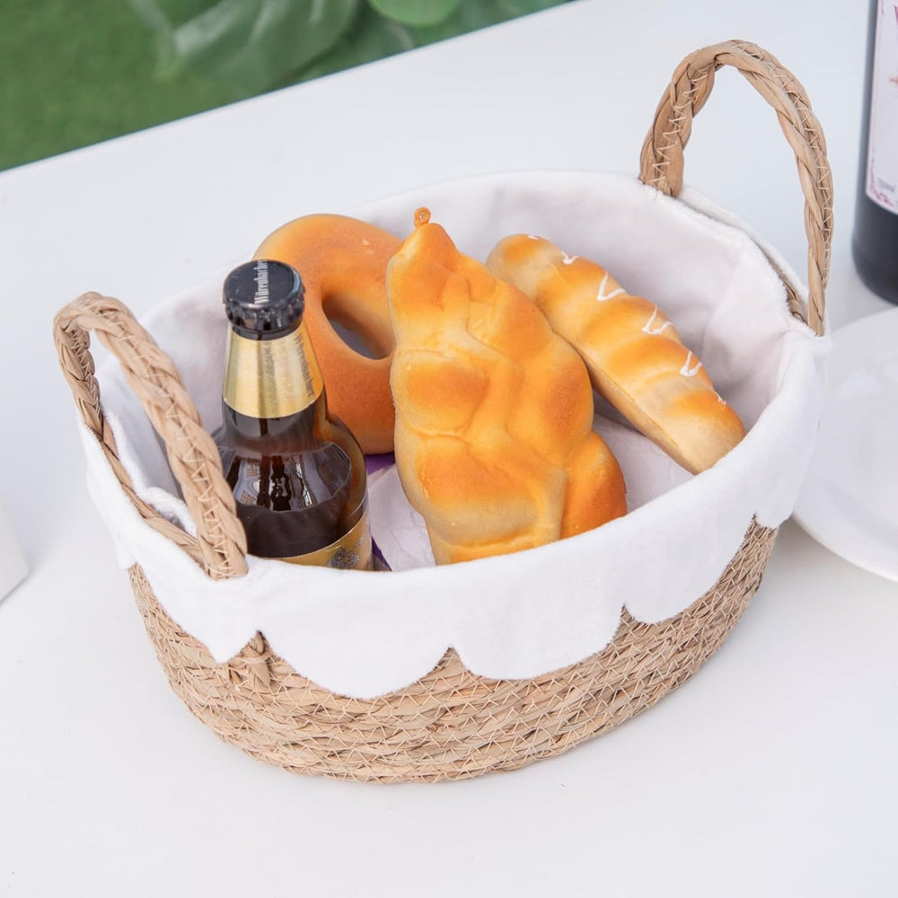 Scalloped Wicker Storage basket organizing for bread,Set of 3