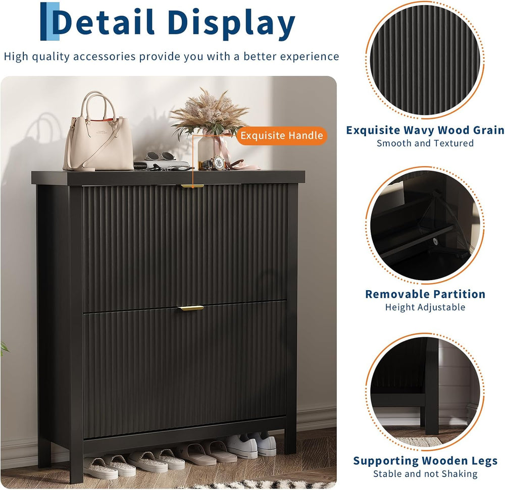Garvee Fluted Shoe Cabinet Storage for Entryway with 2 Flip Drawers