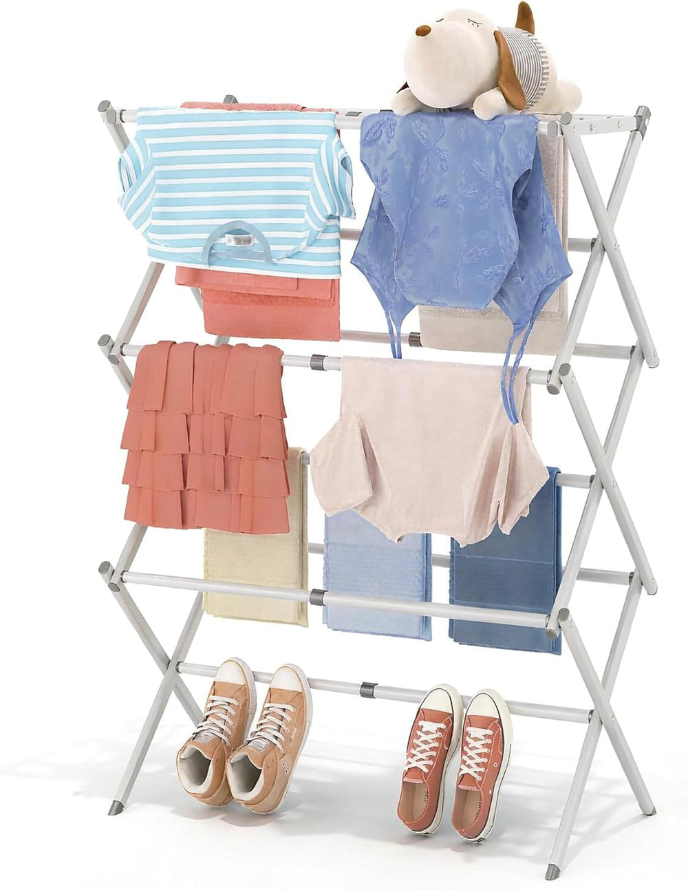 APEXCHASER Clothes Drying Rack, 3-Tier Drying Rack Clothing, Light Gray