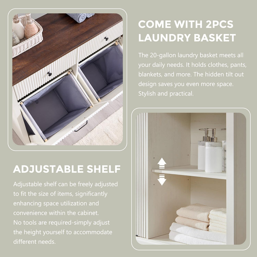 IFBUY Triple Tilt Out Laundry Hamper Cabinet, Modern Fluted Trash Can Cabinet...