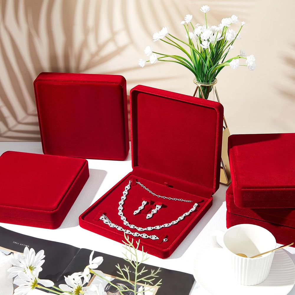 6 Pcs Jewelry Velvet Box Set, Large Necklace Gift Box for Women, Wine Red