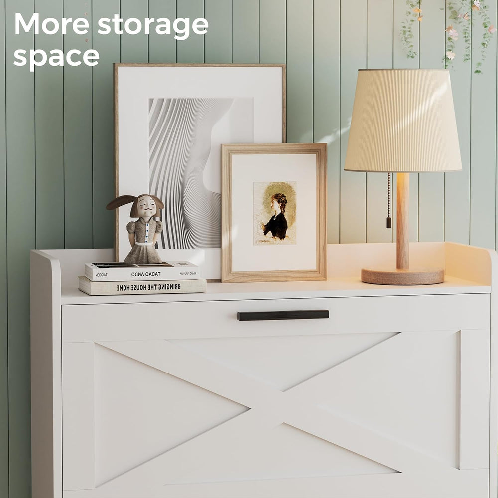 Homleke Farmhouse Shoe Storage Cabinet with Flip Drawers & Barn Door Design