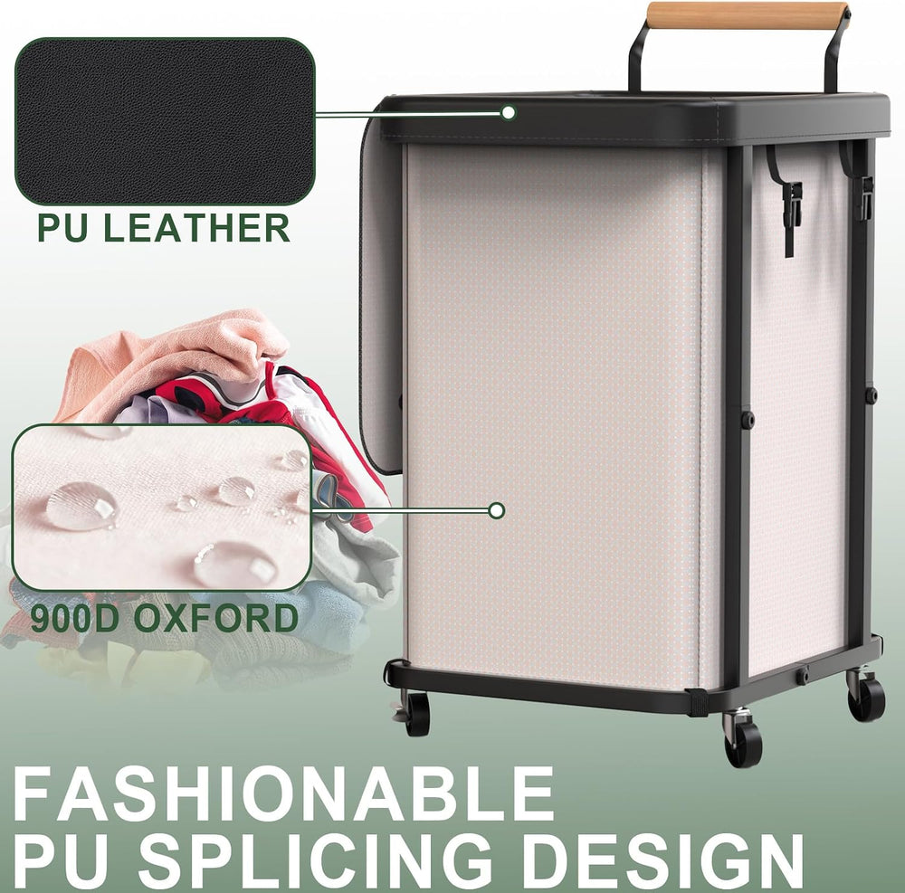150L Laundry Basket with Wheels,Rolling Basket Hamper with Lid&Handle White
