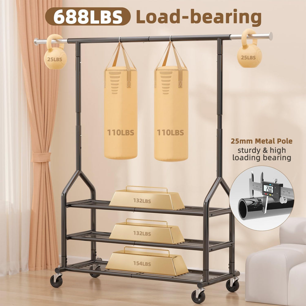 EAGMAK Heavy Duty Clothes Rack Load 556 LBS, Rolling Clothing Rack With 3 She...