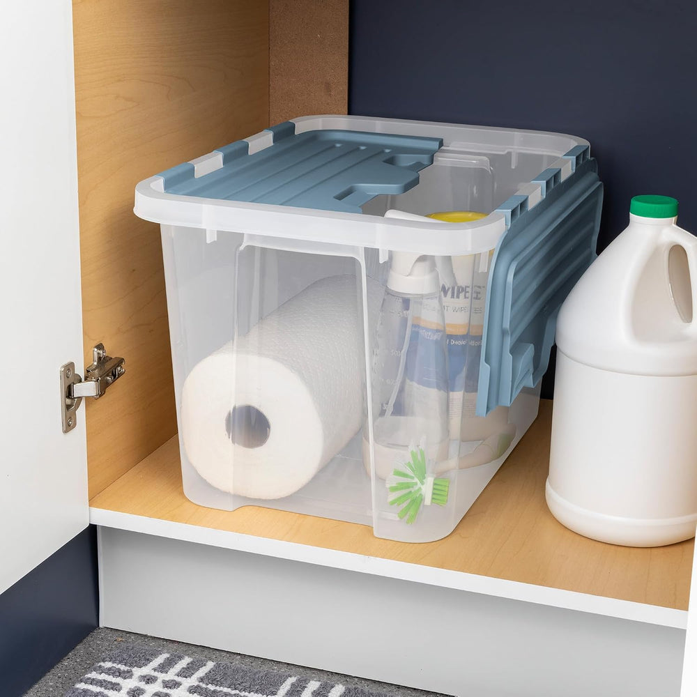 Sterilite Hinged Lid Storage Box, Plastic Container, 30 Quart, 6-Pack