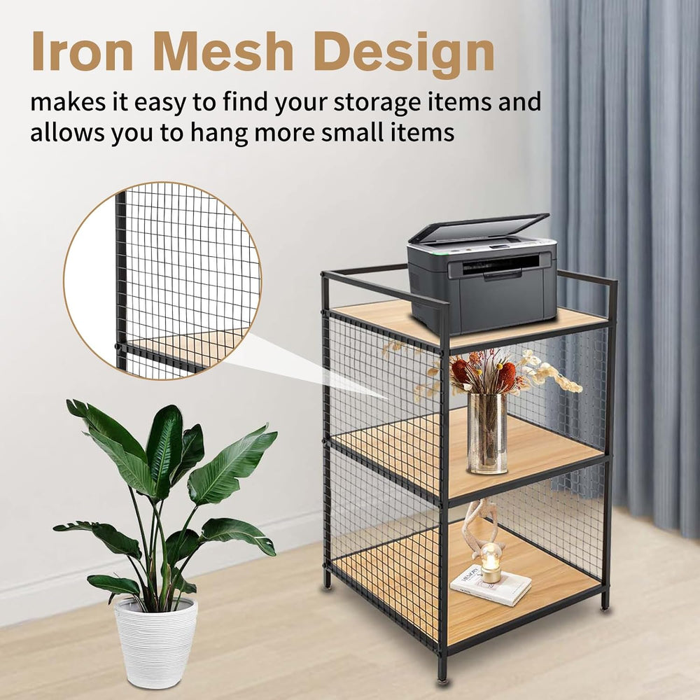 3-Tier Shelving Unit, Metal Small Bookshelf, Rustic Wood Storage Shelf with M...