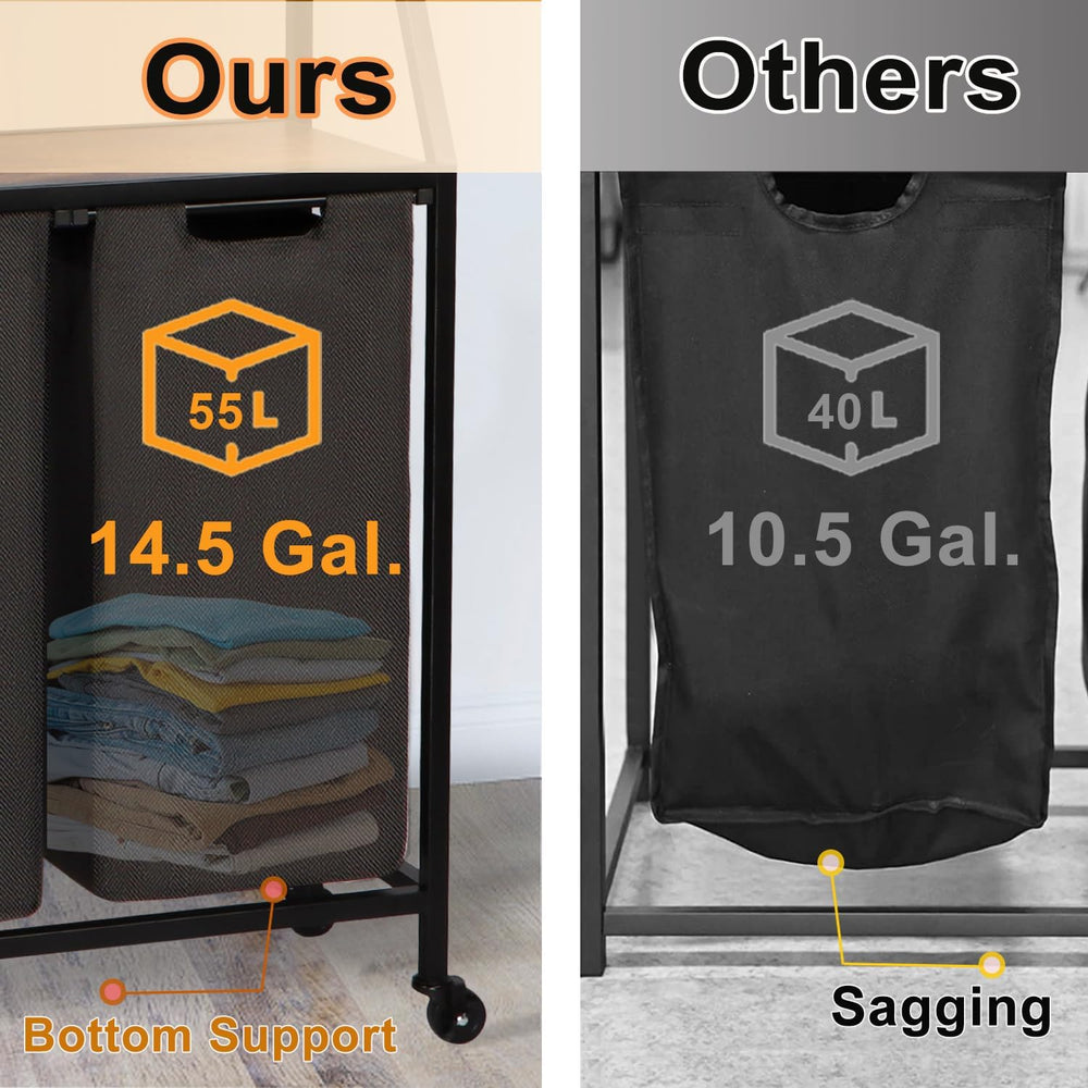 Timberer Laundry Hamper, Laundry Sorter 2 Section, Rolling Laundry Basket wit...