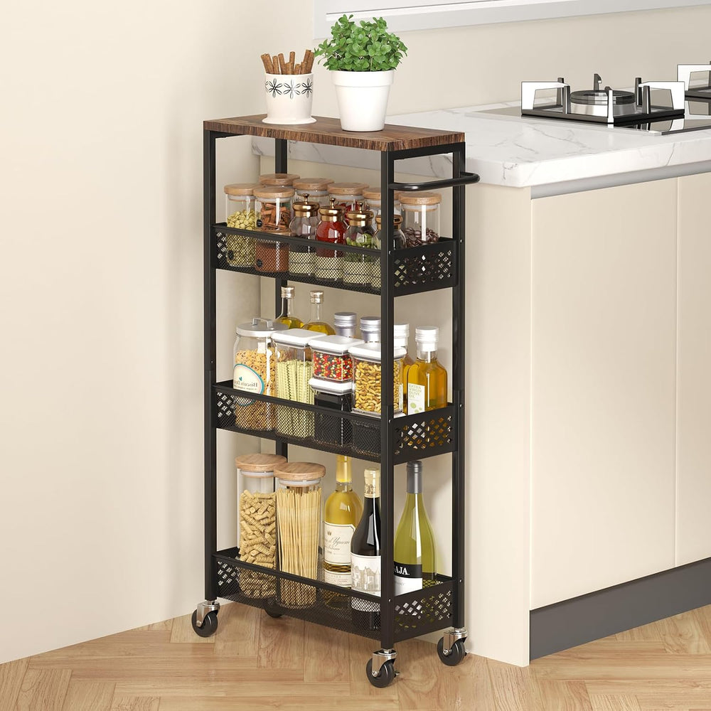 XYZLVSI Utility Slim Storage Cart, 4 Tier Kitchen Narrow Shelf on Wheels