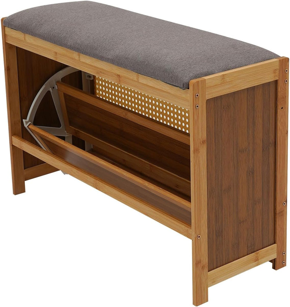 Shoe Storage Stool, 2-Tier Adjustable Shoe Bench with Seat Cushion,Large Capa...