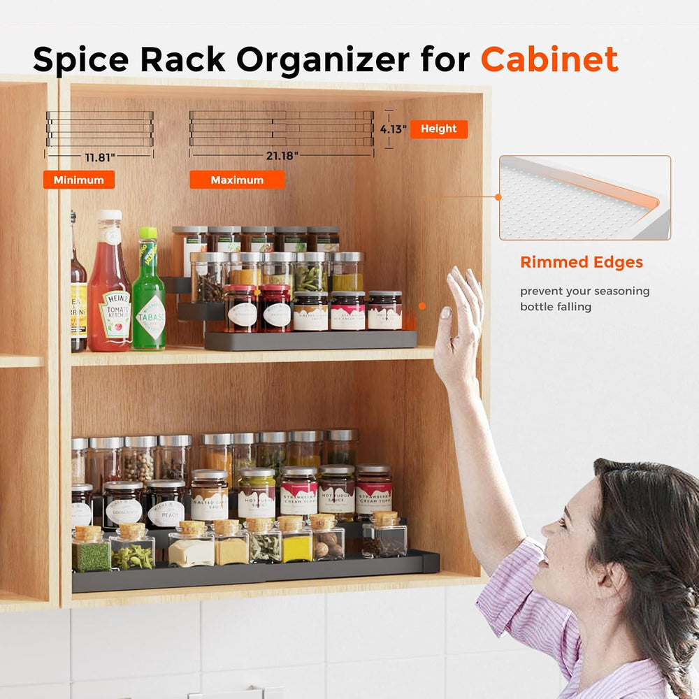 2 Pack Expandable Spice Rack Organizer for Cabinet - 3 Tier Adjustable Cabine...