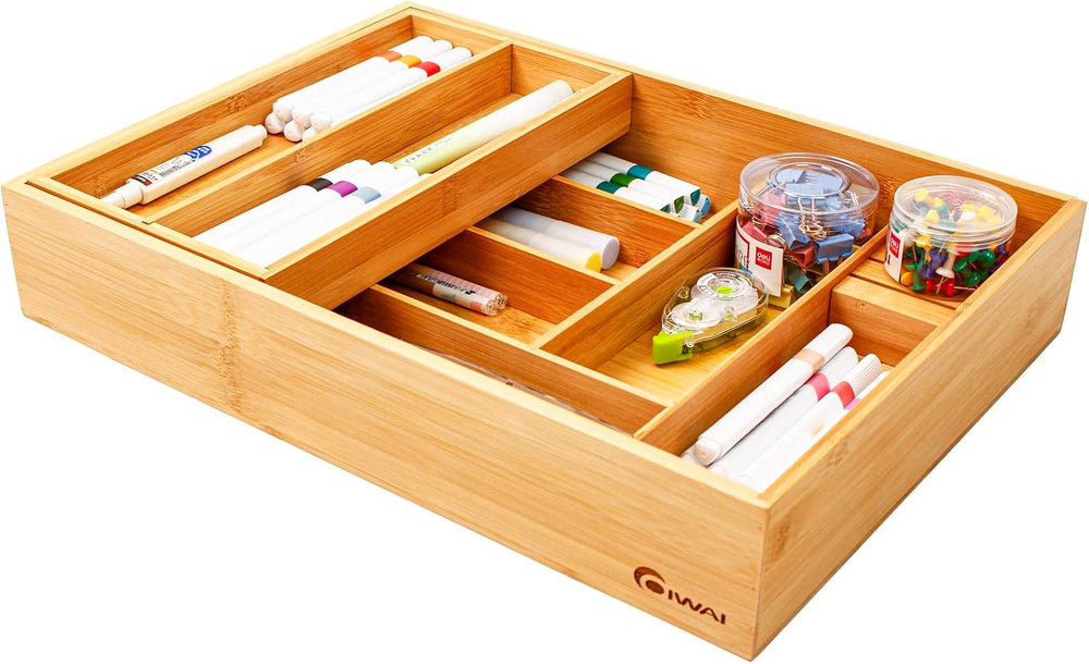 COIWAI Double Layer Bamboo Drawer Organizer Cutlery Utensil Silverware Drawer...