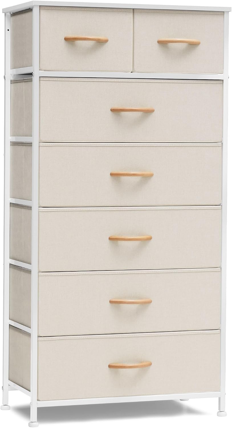Fabric Dresser with 7 Drawers, Vertical Storage Tower (Beige)