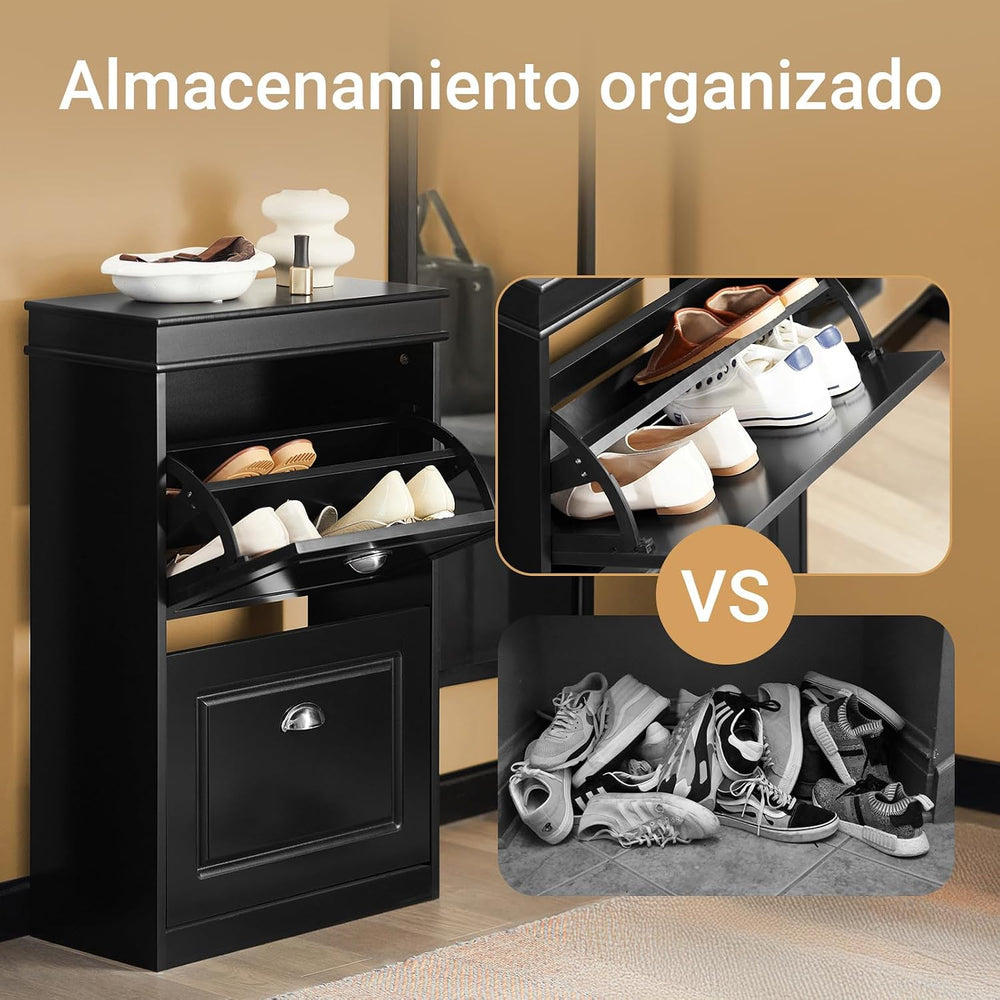 SoBuy Small Shoe Cabinet, Slim Shoe Rack 2 Flip-Drawers, Thin Shoe Storage Cu...