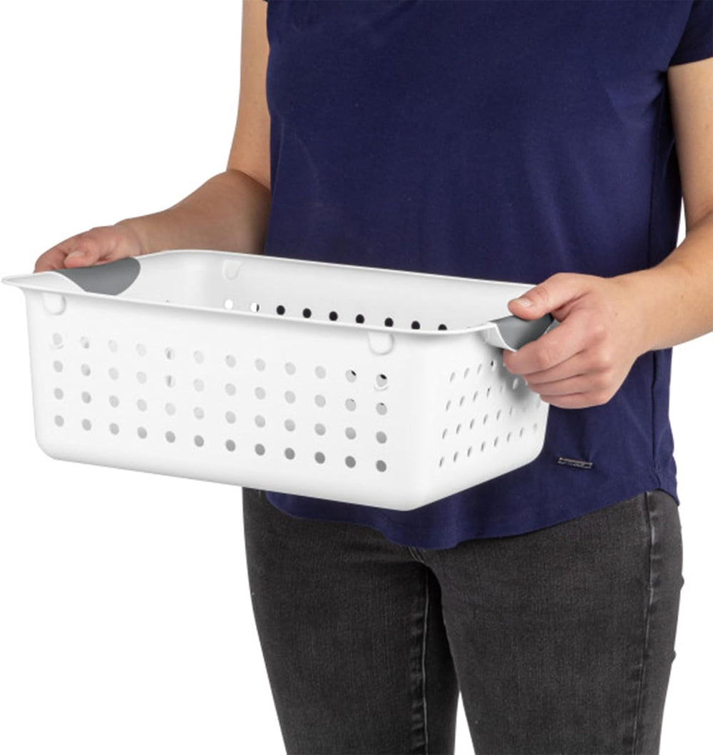 Sterilite Medium Ultra Basket, Open Top Plastic Storage Bin, White, 24-Pack