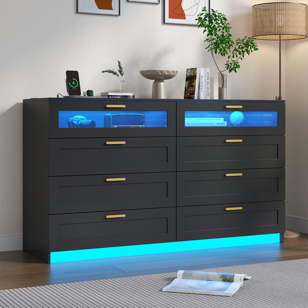 8 Drawers Dresser with Charging Station, Dresser for Bedroom with LED Light