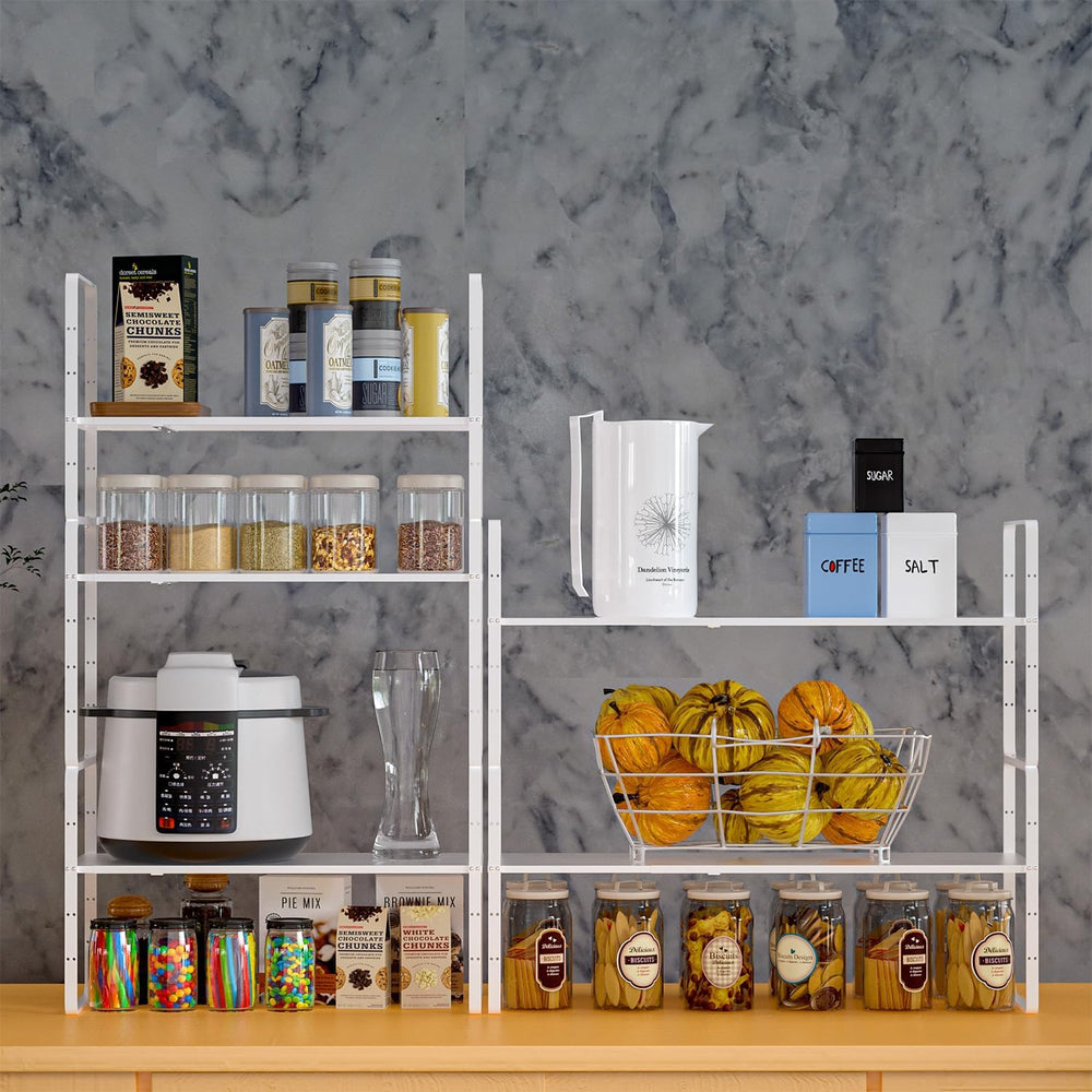 Expandable Kitchen Cabinet Shelf Organizers 2 Pack, Stackable Metal Pantry St...
