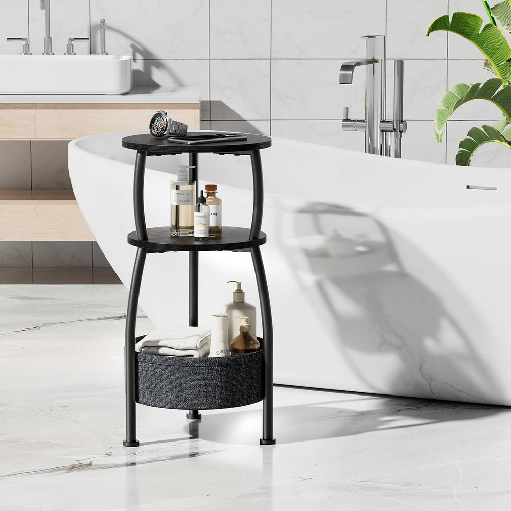Small Round Side Table for Living Room with Storage Basket, 11.81in