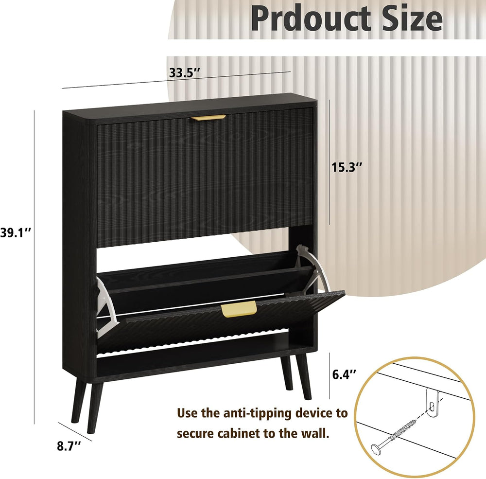 KIGOTY Narrow Shoe Storage Cabinet, Shoe Cabinet with 2 Flip Drawers, Freesta...