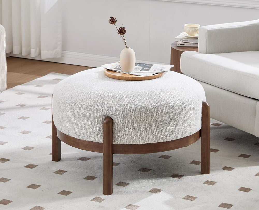 EALSON 29" Round Ottoman Modern Boucle Upholstered Footstool Mid Century...
