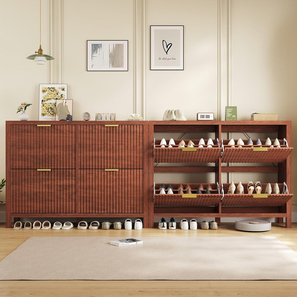 47" Fluted Shoe Cabinet Storage with 4 Flip Drawers for Entryway, Hallway