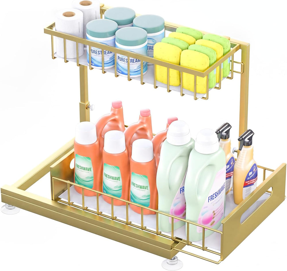 Saydear L-Shaped Under Sink Organizer, 2-Tier Pull-out Cabinet Rack 1-Pack