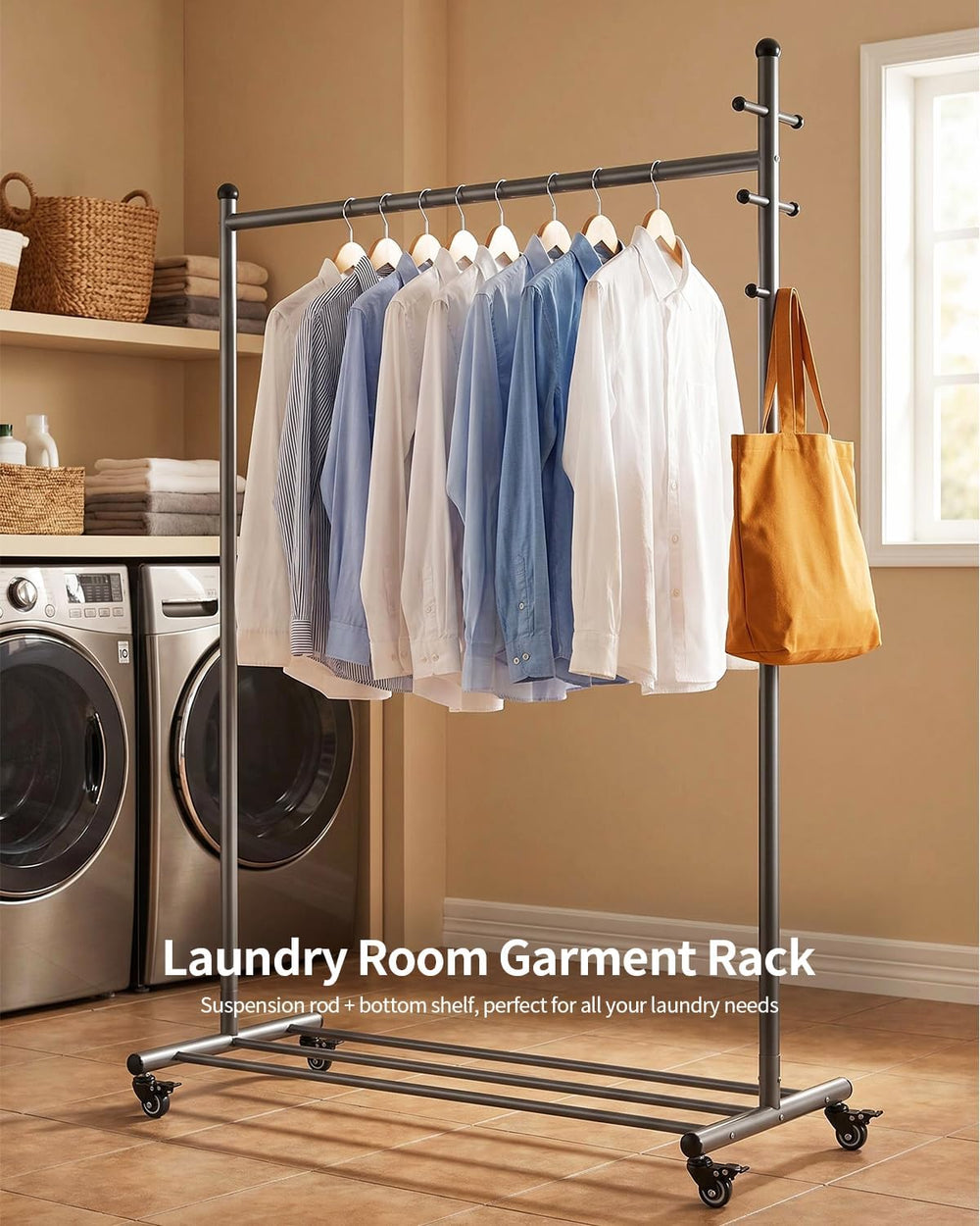 Rolling Clothes Rack Heavy Duty Garment Rack with Wheels Black