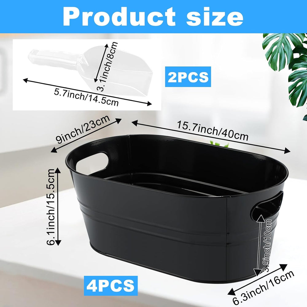 4Pcs 3 Gallon Black Galvanized Bucket Ice Bucket Large Metal Drink Buckets fo...
