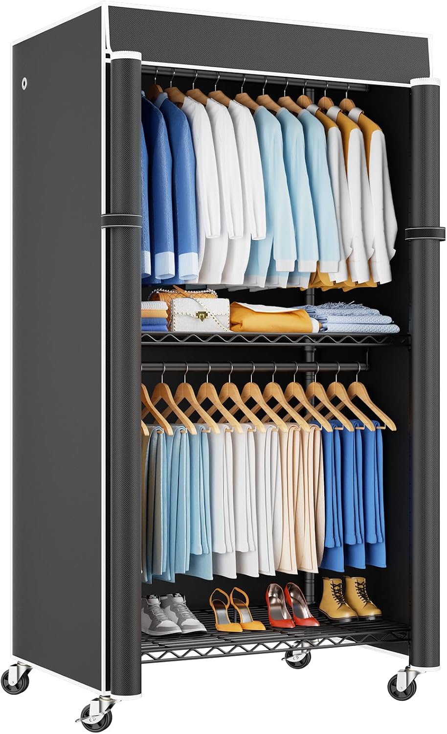ULIFHOME P8C Heavy Duty Clothes Rack(With Extended Width Design) Rolling Clot...