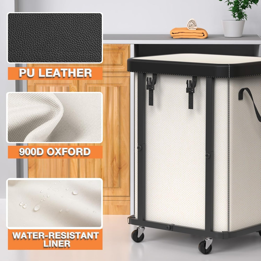 Laundry Basket with Wheels,150L Leather Patchwork Rolling Hamper Carts