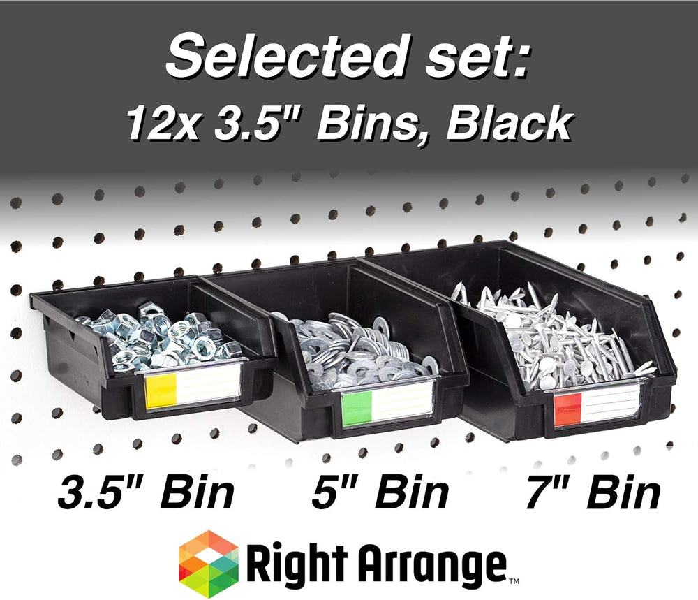 Pegboard Bins - 12 Pack Black - Hooks to Any Peg Board - Organize Hardware, A...