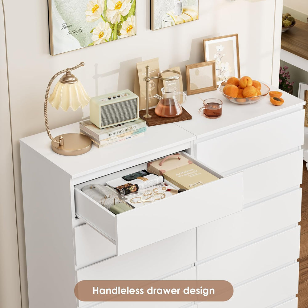 FOTOSOK White Dresser, 6 Drawer Dresser with Handleless Drawer Cabinet
