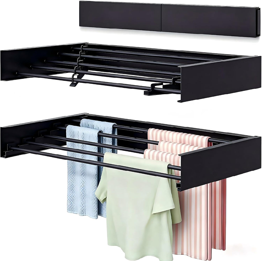 Wall Mounted Laundry Drying Rack, Carbon Steel Foldable & Retractable Clo...