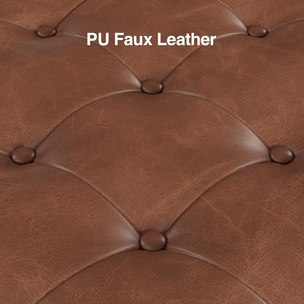 60" Storage Ottoman Bench, Faux Leather Upholstered Bed Bench, Brown