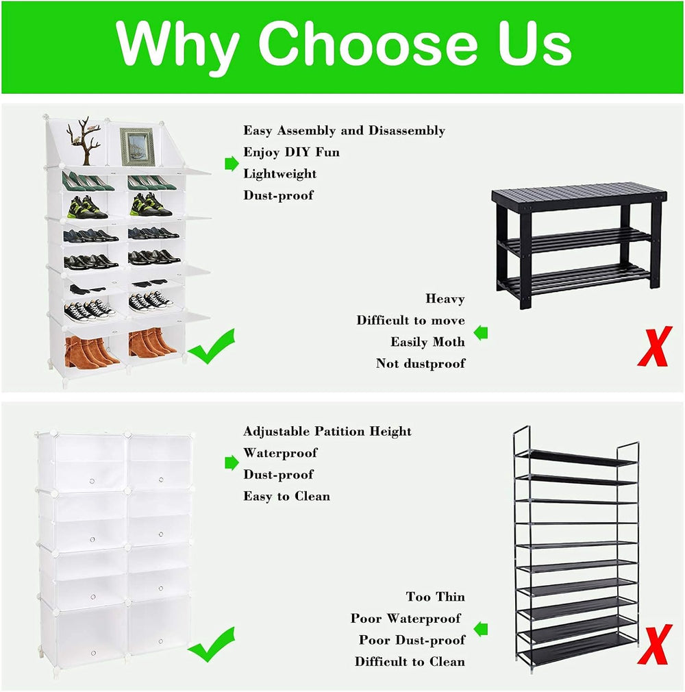 VINGLI Shoe Rack Cube Storage Organizer Shelf Stackable Shoe Tower 7-Tier DIY...
