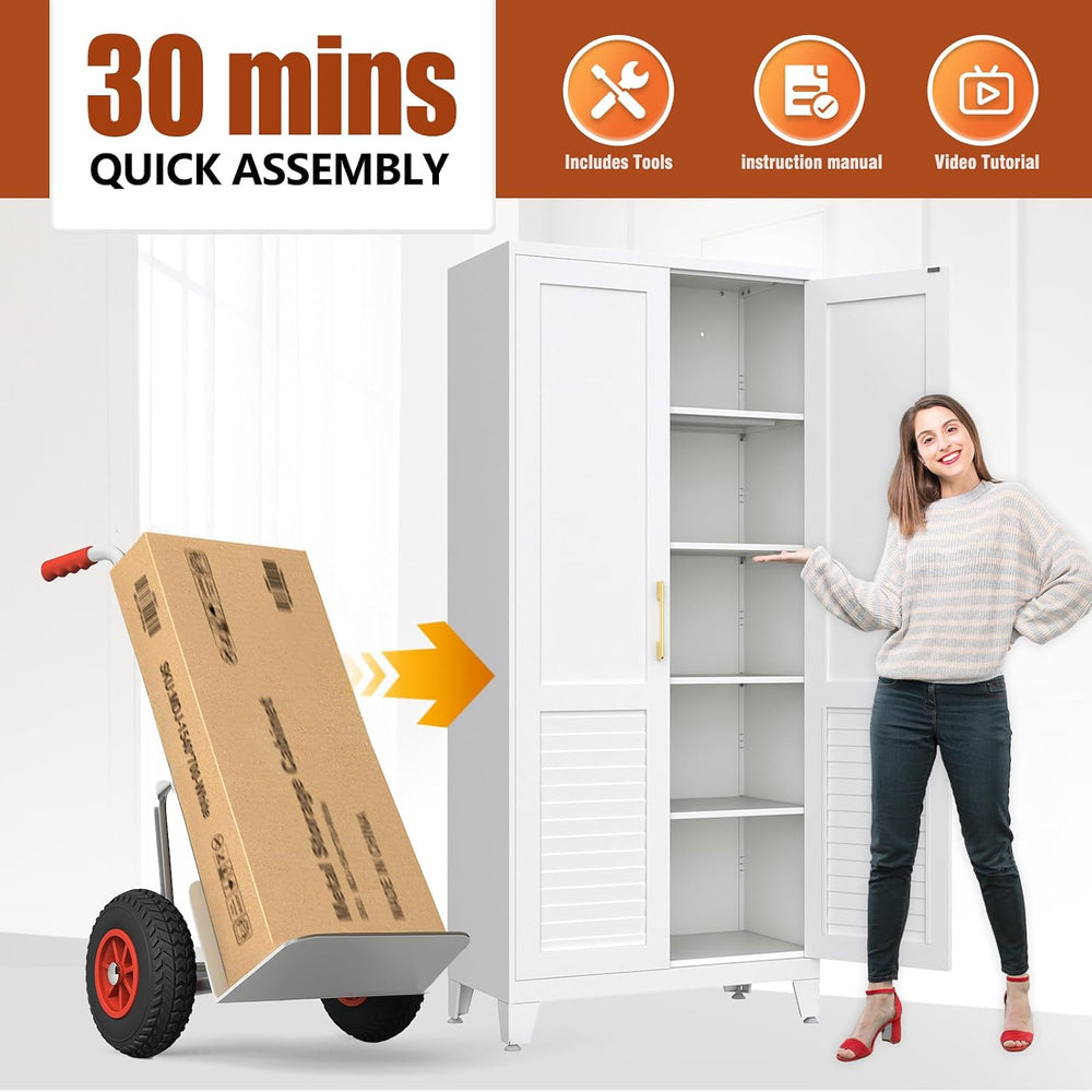 47" Kitchen Pantry Storage Cabinets Metal Pantry Cabinet with 2 Door and...
