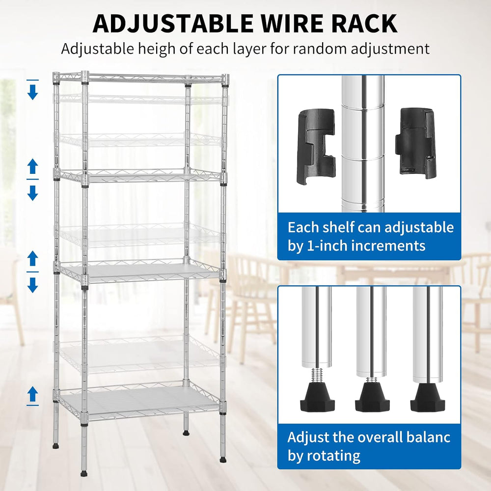 4-Tier Wire Shelving Unit, 600 lb, 18 x 12 x 44 in, Chrome