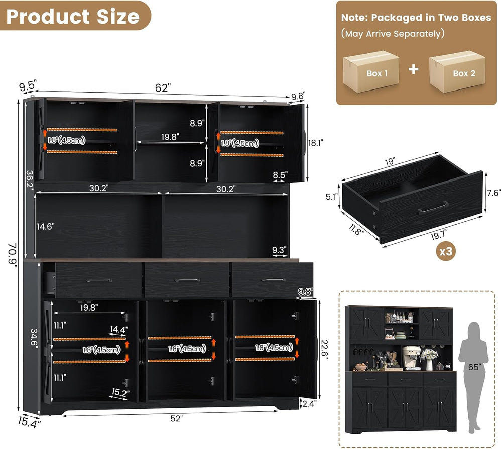 VVFLU 71" H x 62''W Tall Kitchen Pantry Cabinet with Charging St...