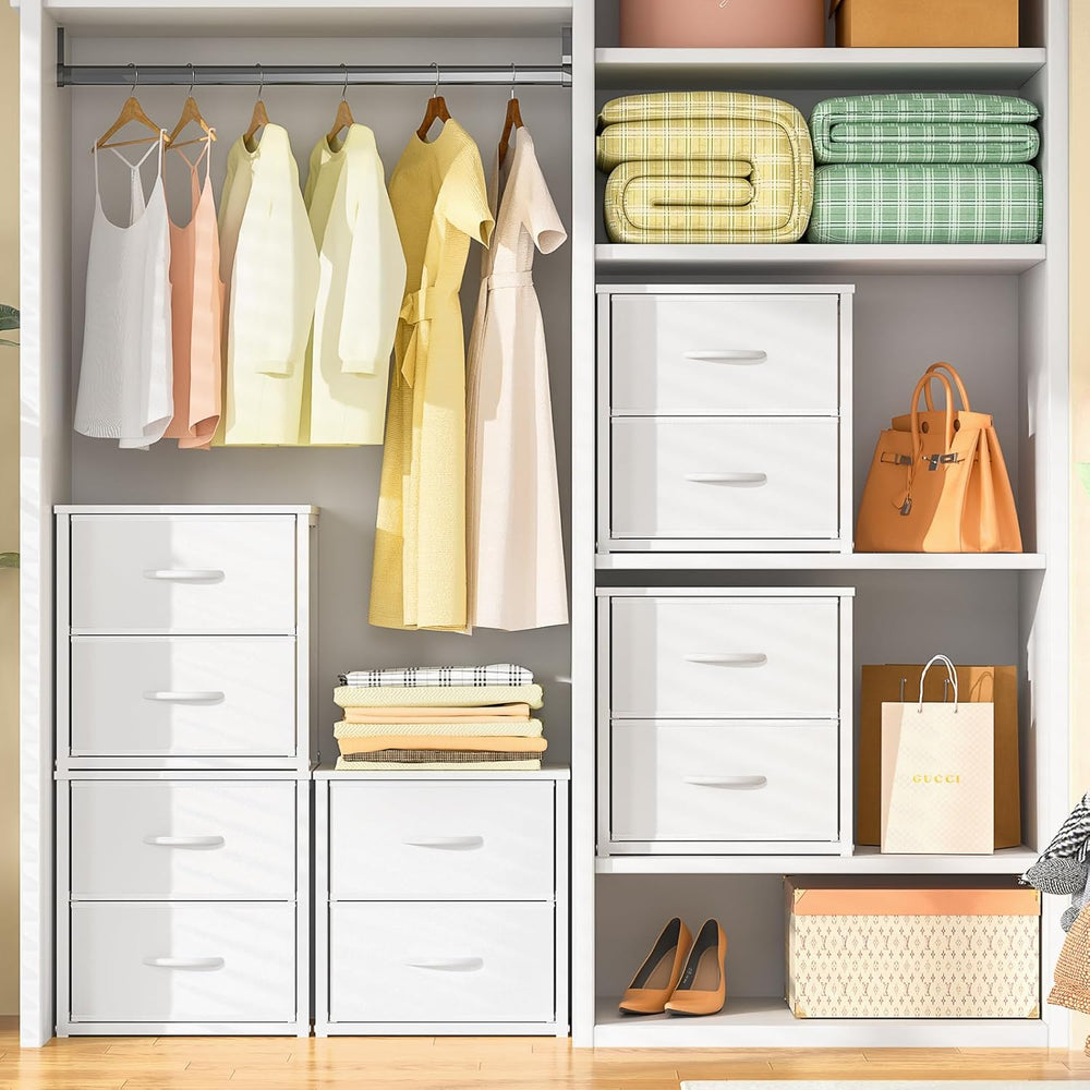 DAOUTIME 2-Pack Stackable Storage Drawers (4 Drawers Total), White Closet Org...