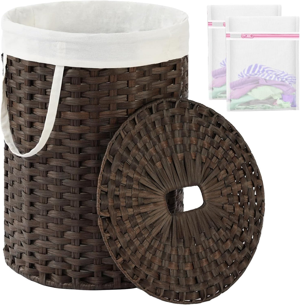 SETVSON Laundry Hamper with Lid 23.8 Gal (90 L) PE Rattan, Brown